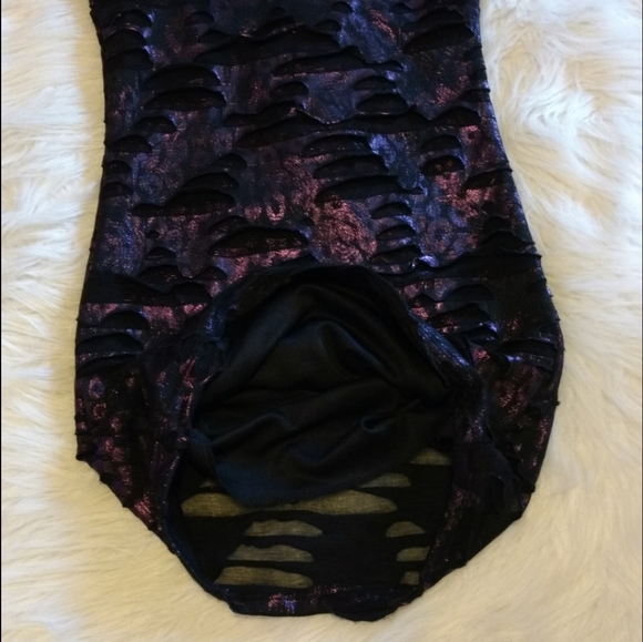 Sexy Metallic Purple Slasher Rhinestone Bodycon Mini Yoyo5 Dress - Picture 9 of 17